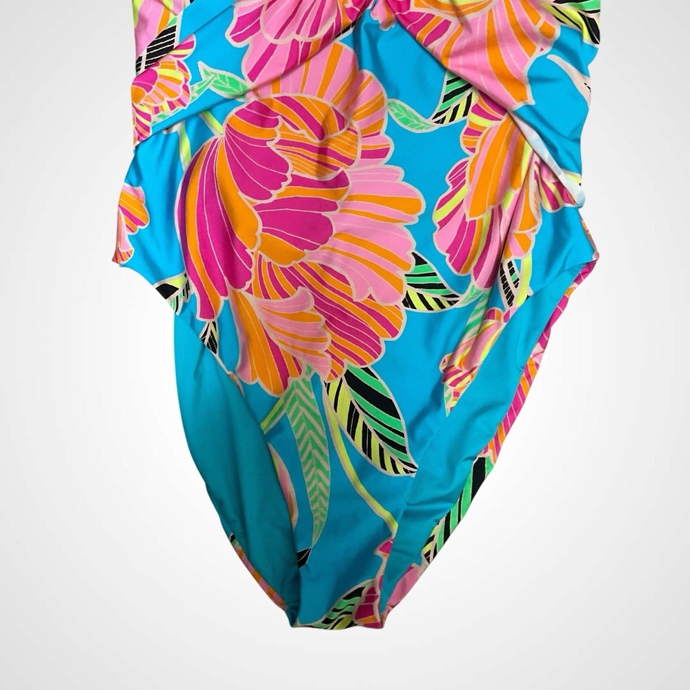 Trina Turk Poppy Belted Plunge One Piece Swimsuit Women's 12 NWT Tropical Beachy - Picture 10 of 15
